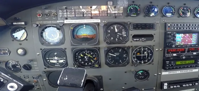 Cockpit and instrument panel of a 1989 Cessna 208B Grand Caravan Super Van.