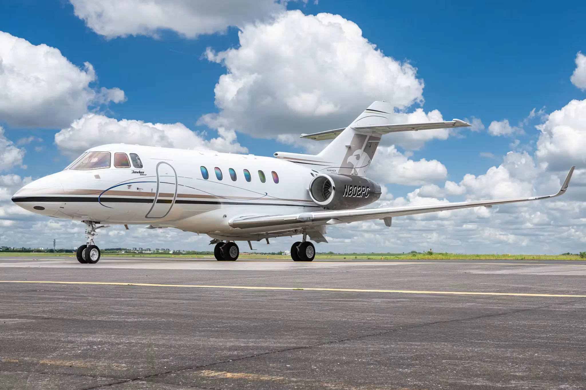 Exterior view of a 2011 Beechcraft Hawker 900XP.