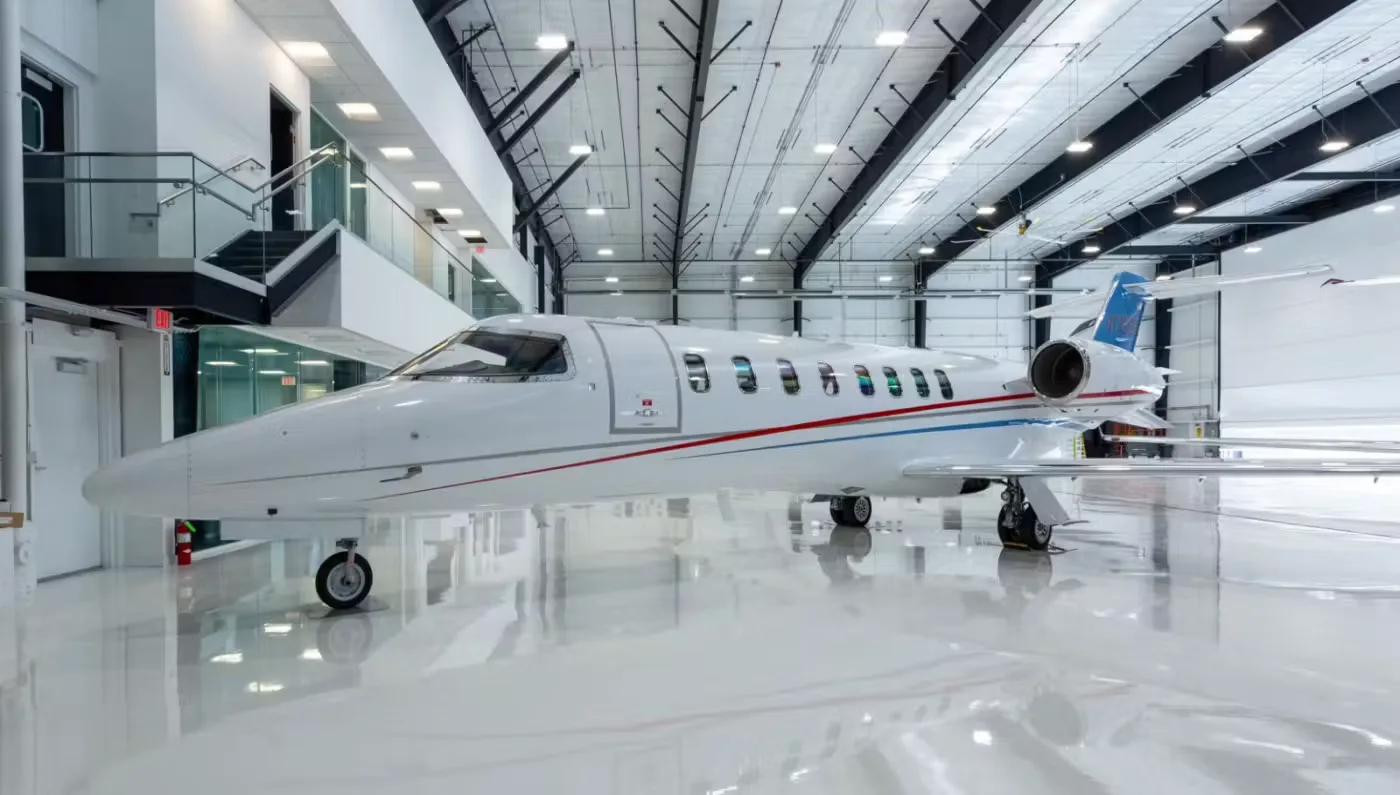 Exterior view of a 2016 Bombardier Learjet 75.