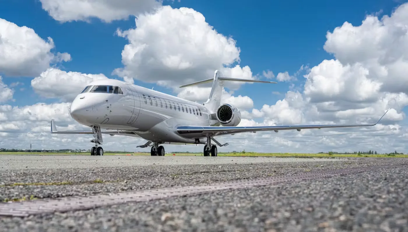 Exterior view of a 2021 Bombardier Global 7500.