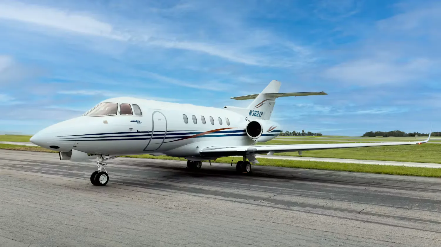 Exterior view of a 2010 Beechcraft Hawker 900XP.