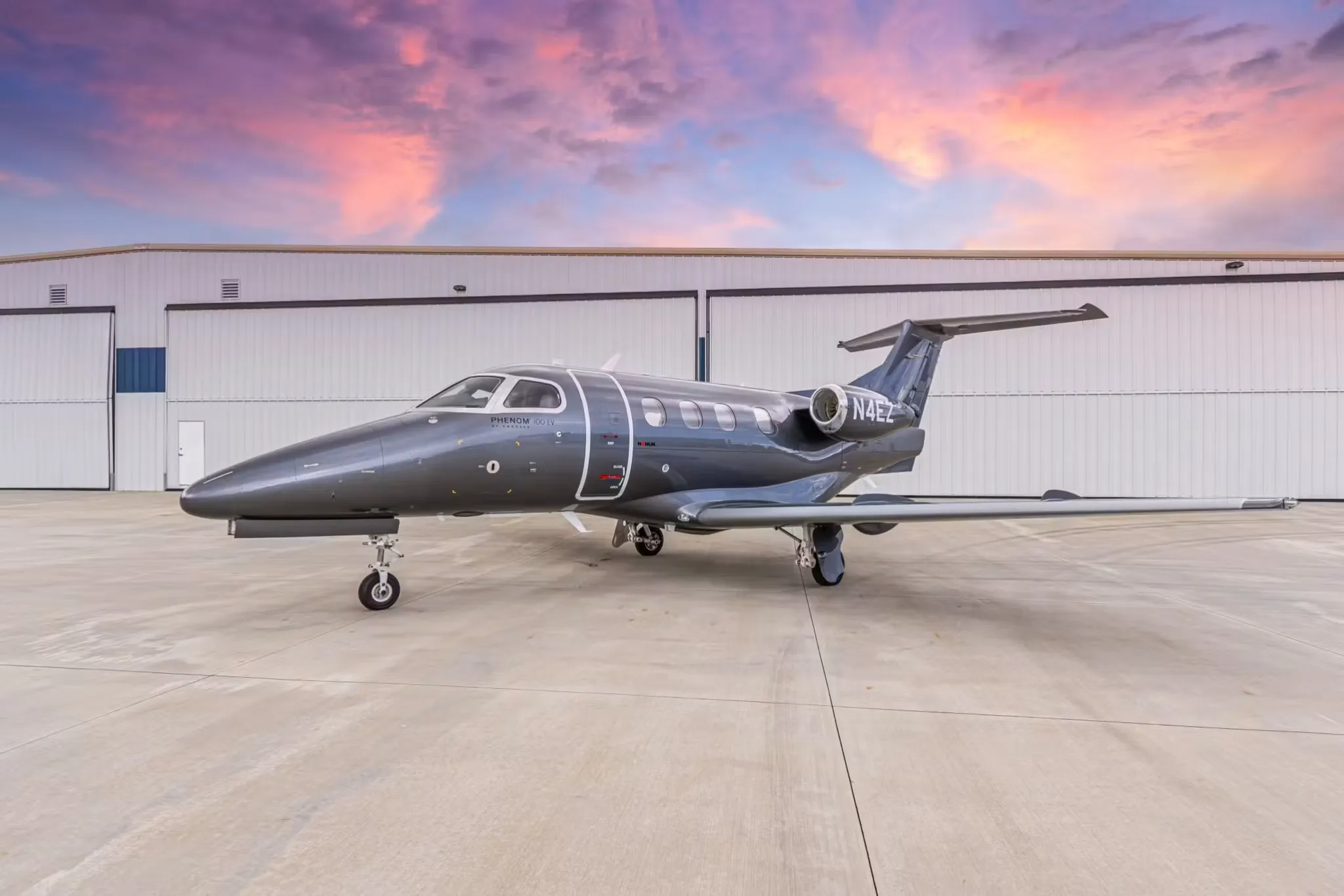 Exterior view of a 2021 Embraer Phenom 100EV.