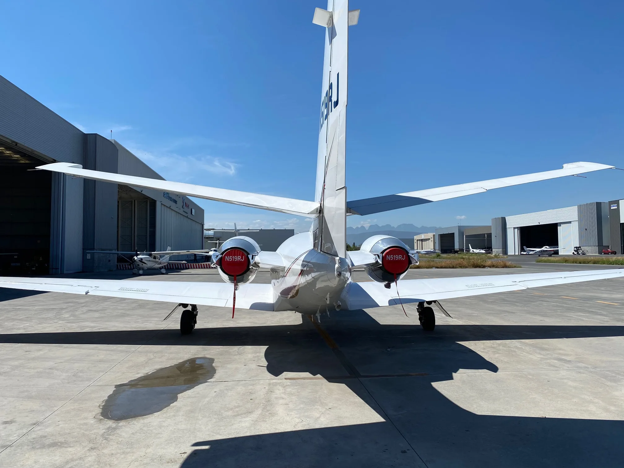 Exterior view of a 2002 Learjet 45, N519RJ.