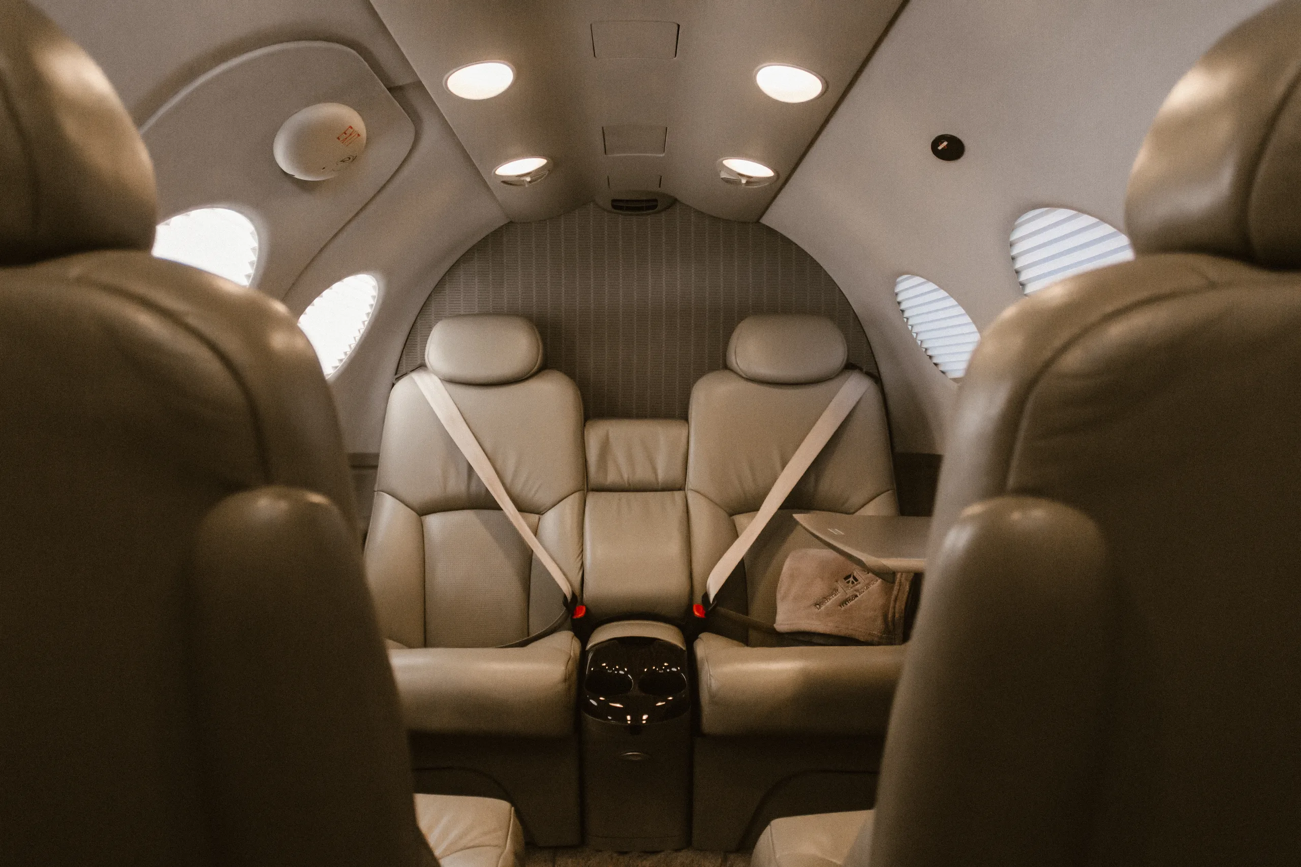 Cabin interior of a Cessna Citation Mustang.