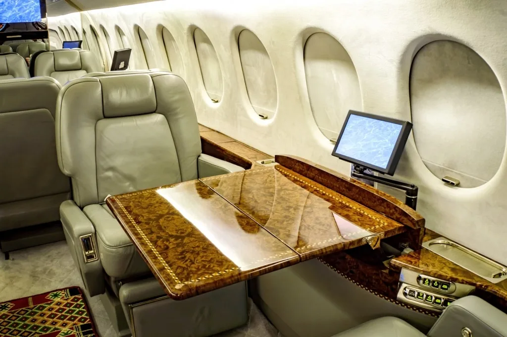 Cabin interior of a Dasault Falcon 900B.