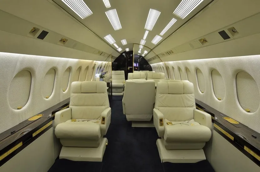 Cabin interior of a Dassault Falcon 900B.