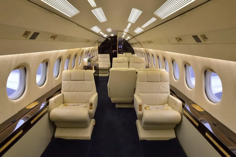 Cabin interior of a Dassault Falcon 900B.