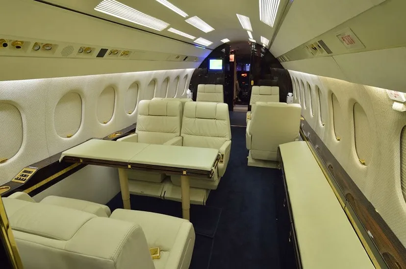 Cabin interior of a Dassault Falcon 900B.