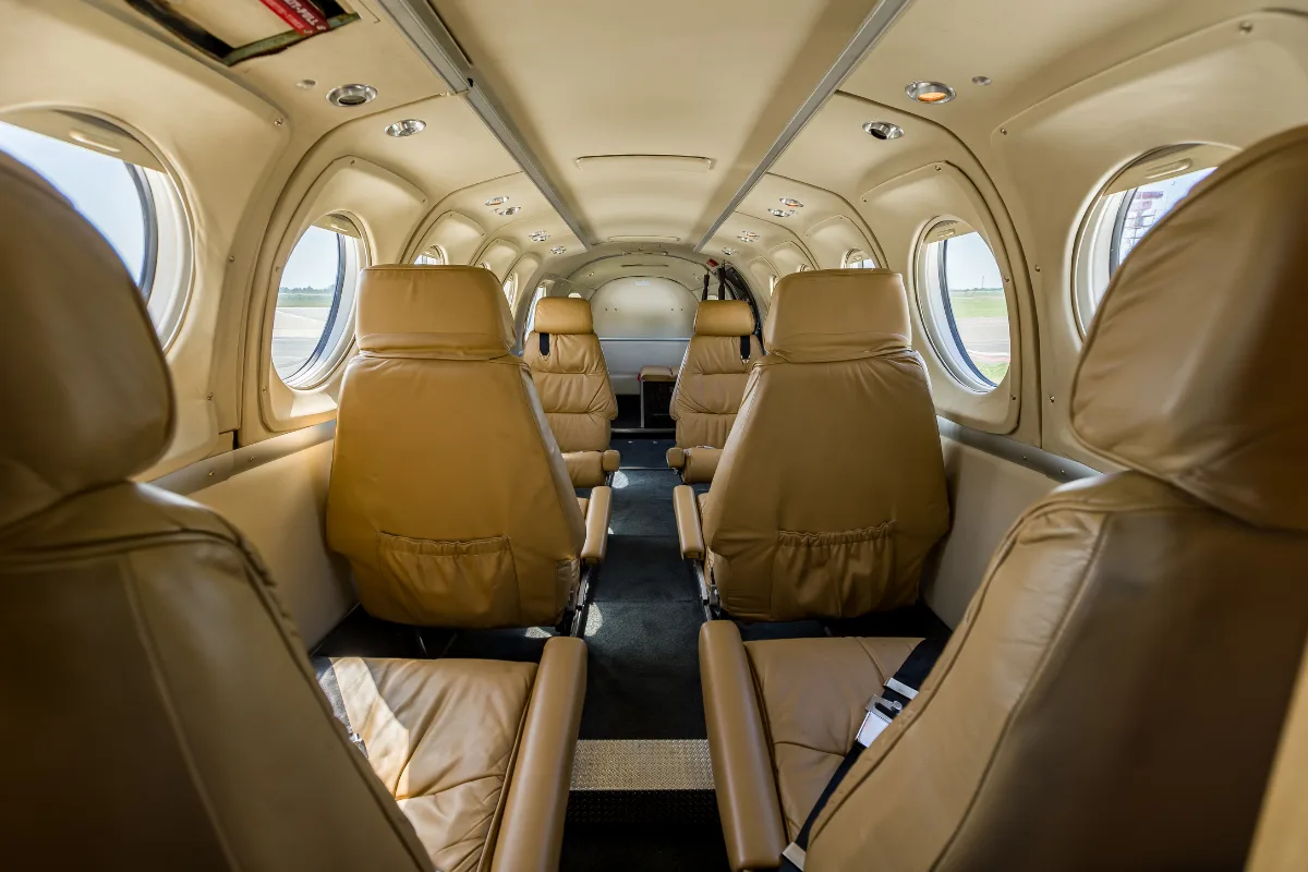 Cabin interior of a 1977 Beechcraft King Air 200.