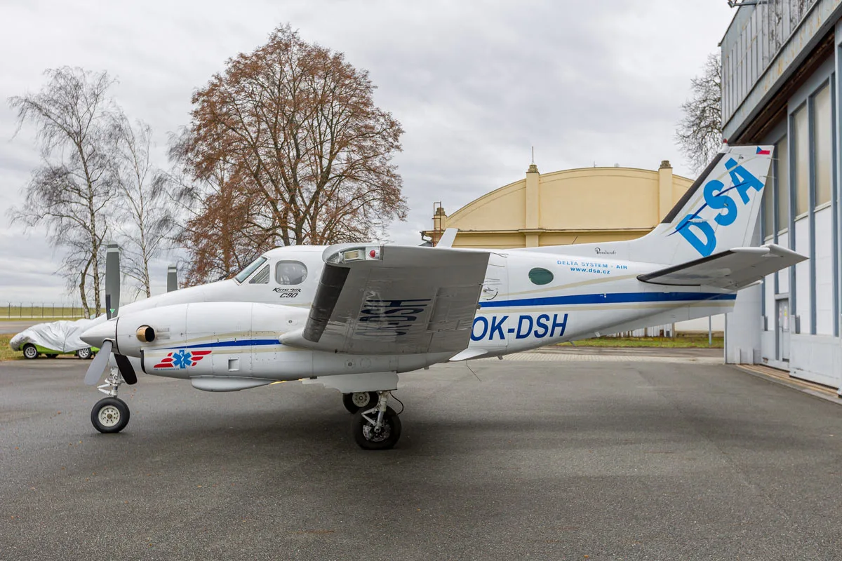 Exterior view of a 1979 Beechcraft King Air C90.