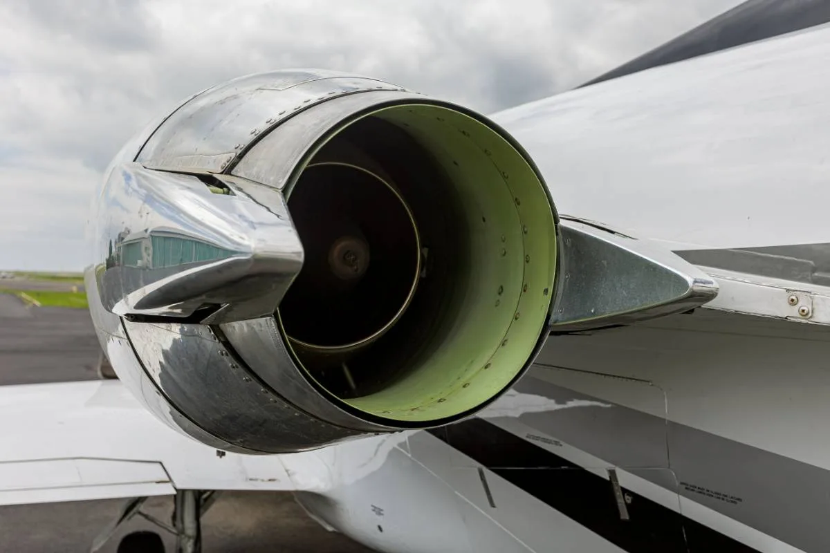 Engine detail of a 1997 Beechcraft Beechjet 400A.