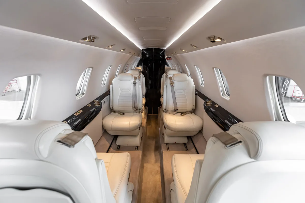 Cabin interior of a 2008 Cessna Citation XLS+.