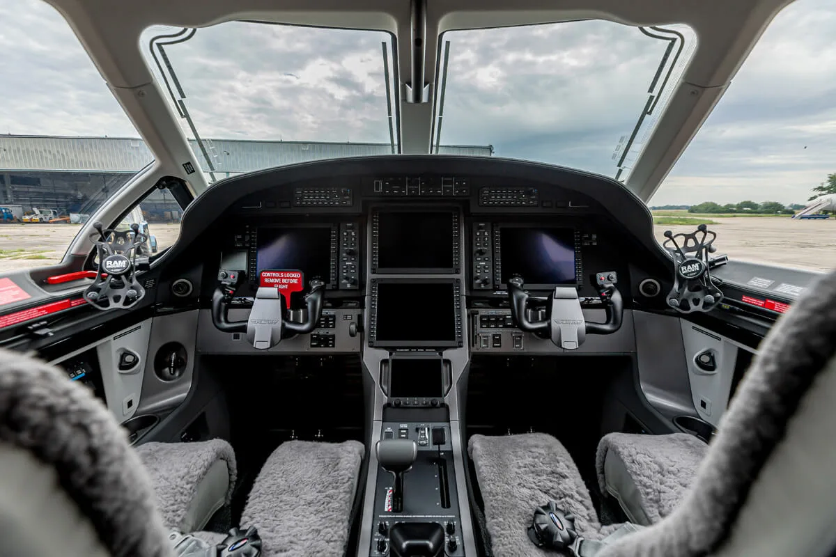 Cockpit and instrument panel of a 2023 Pilatus.