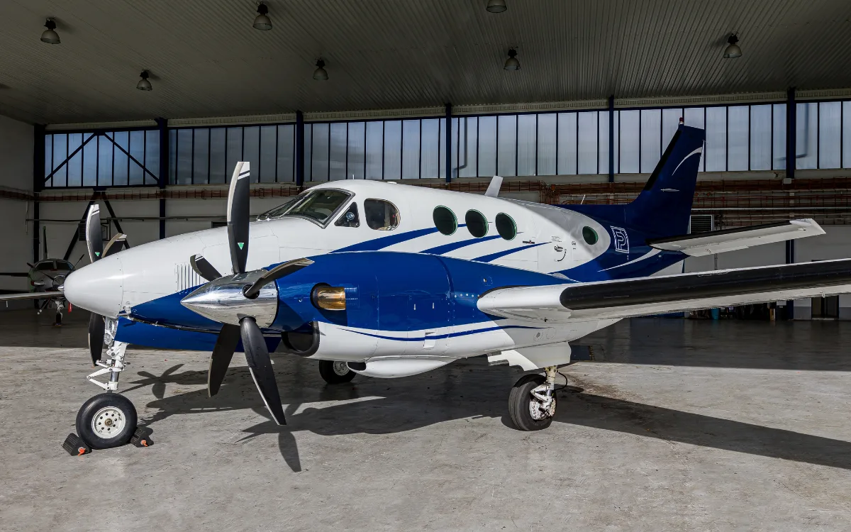 Exterior view of a 1979 Beechcraft King Air C90.