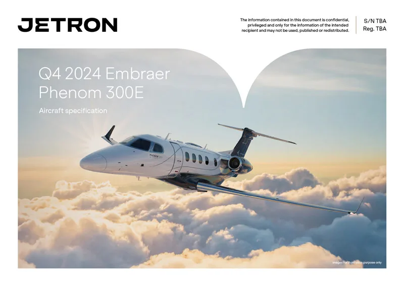 Marketing image of a 2024 Embraer Phenom 300E.