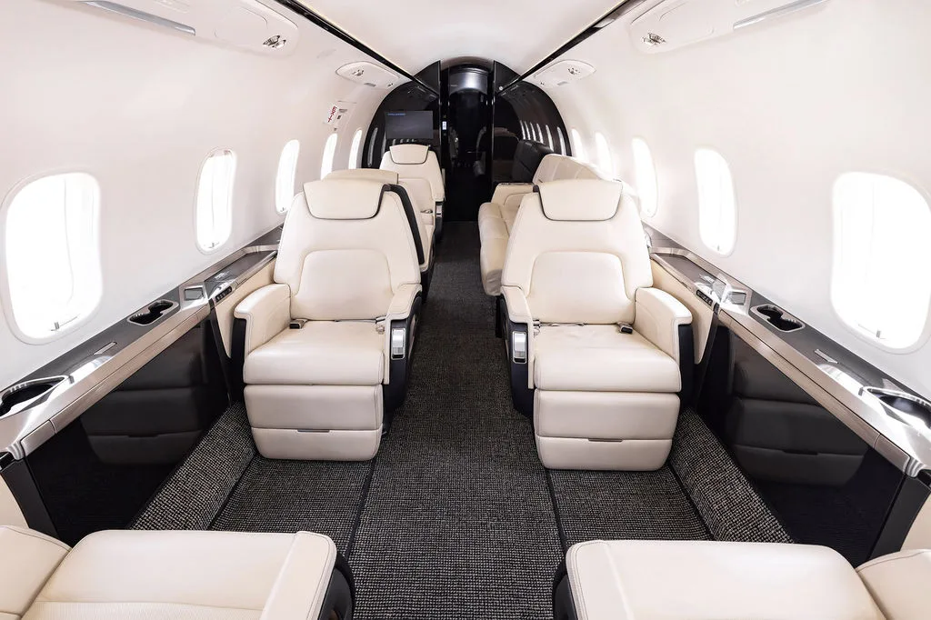 Cabin interior of a 2018 Bombardier Challenger 350.