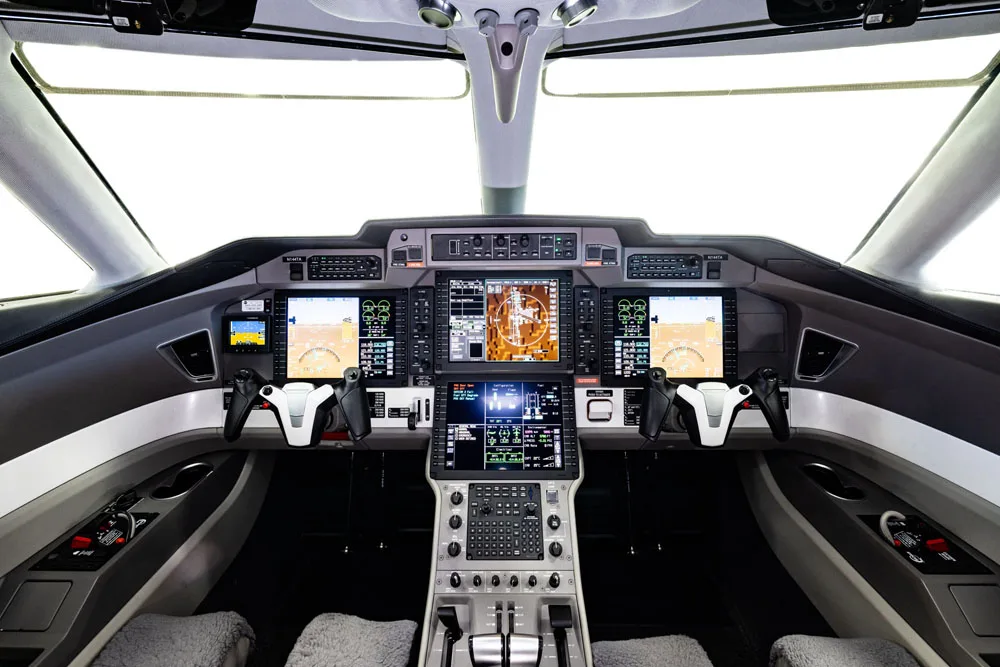 Cockpit and instrument panel of a 2019 Pilatus.