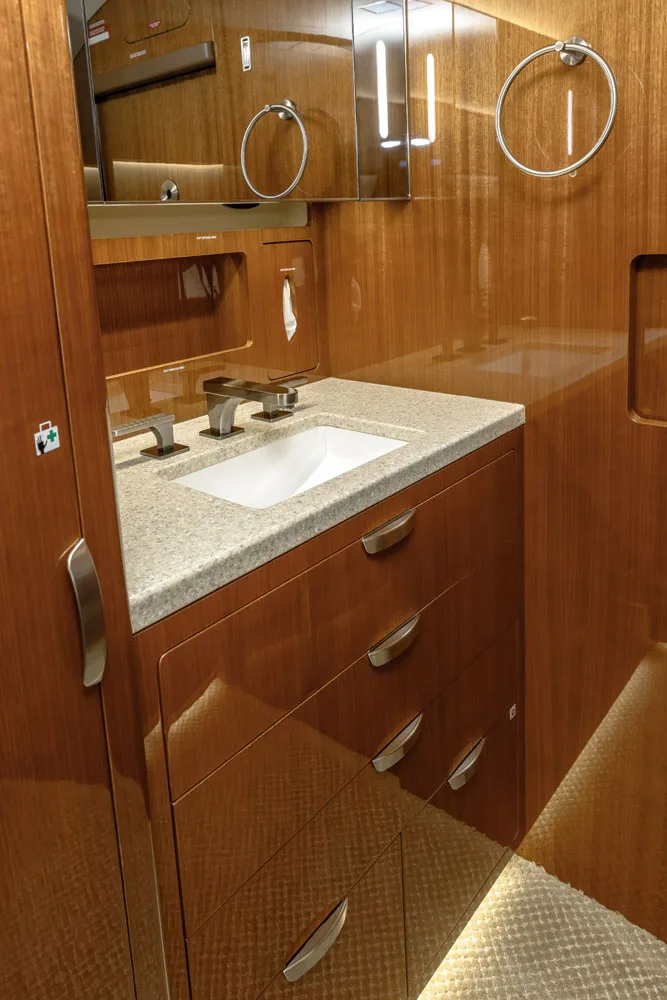 Cabin interior of a 2020 Gulfstream G500.