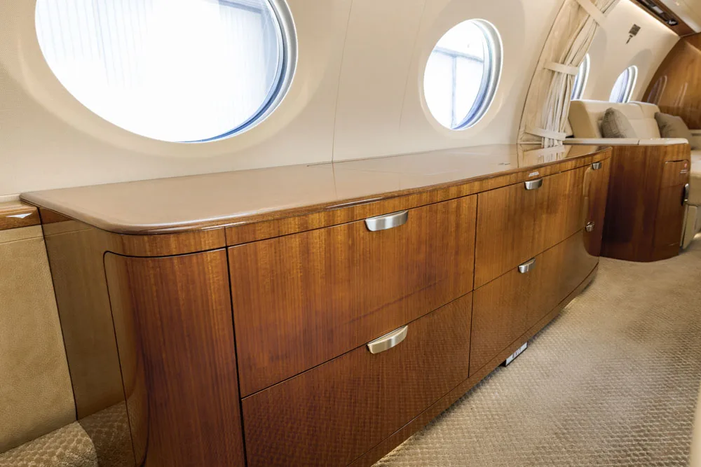 Cabin interior of a 2020 Gulfstream G500.