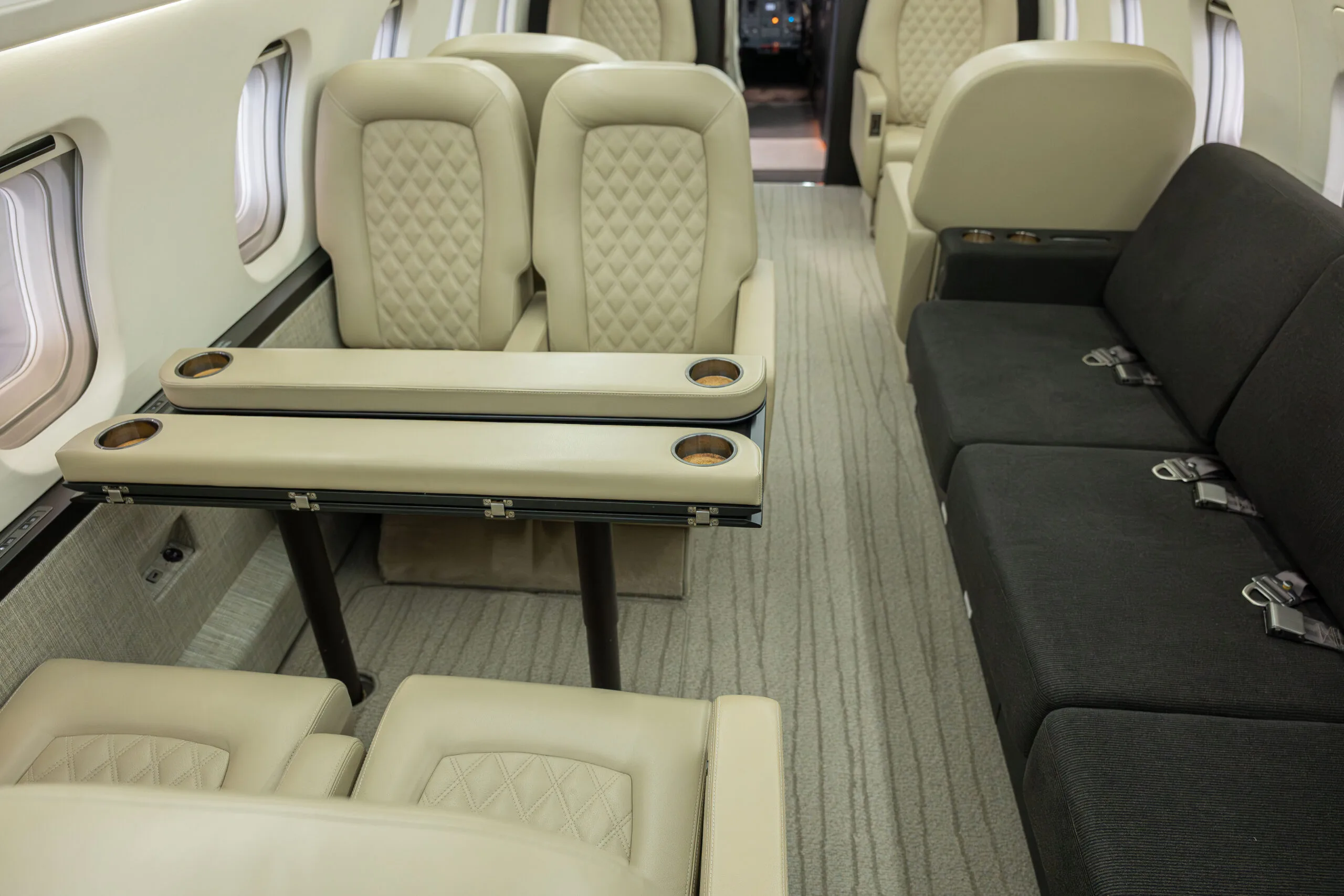 Cabin interior of a Bombardier Challenger 604.