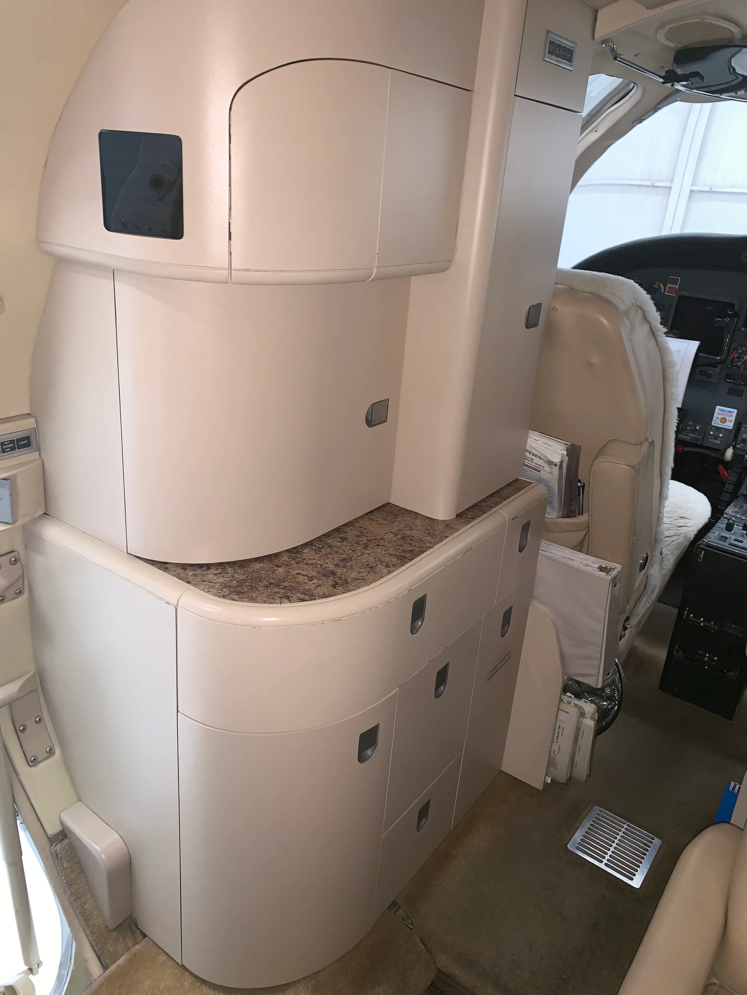 Cabin interior of a Cessna Citation Bravo.