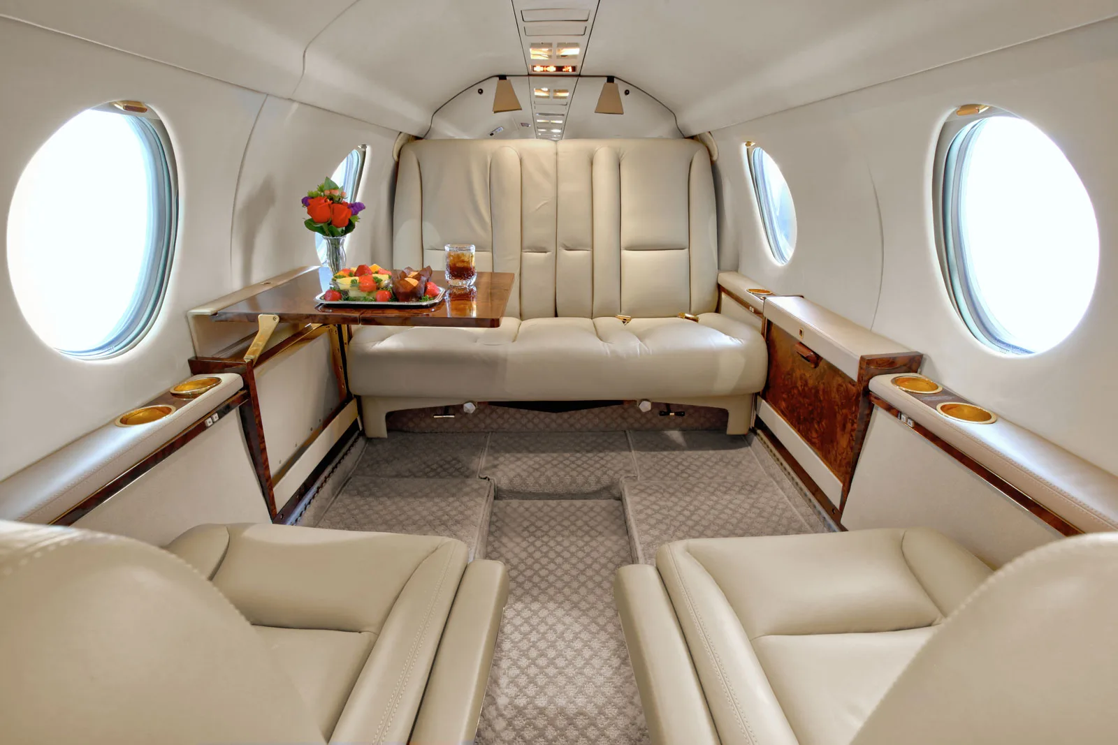 Cabin interior of a Dassault Falcon 100.