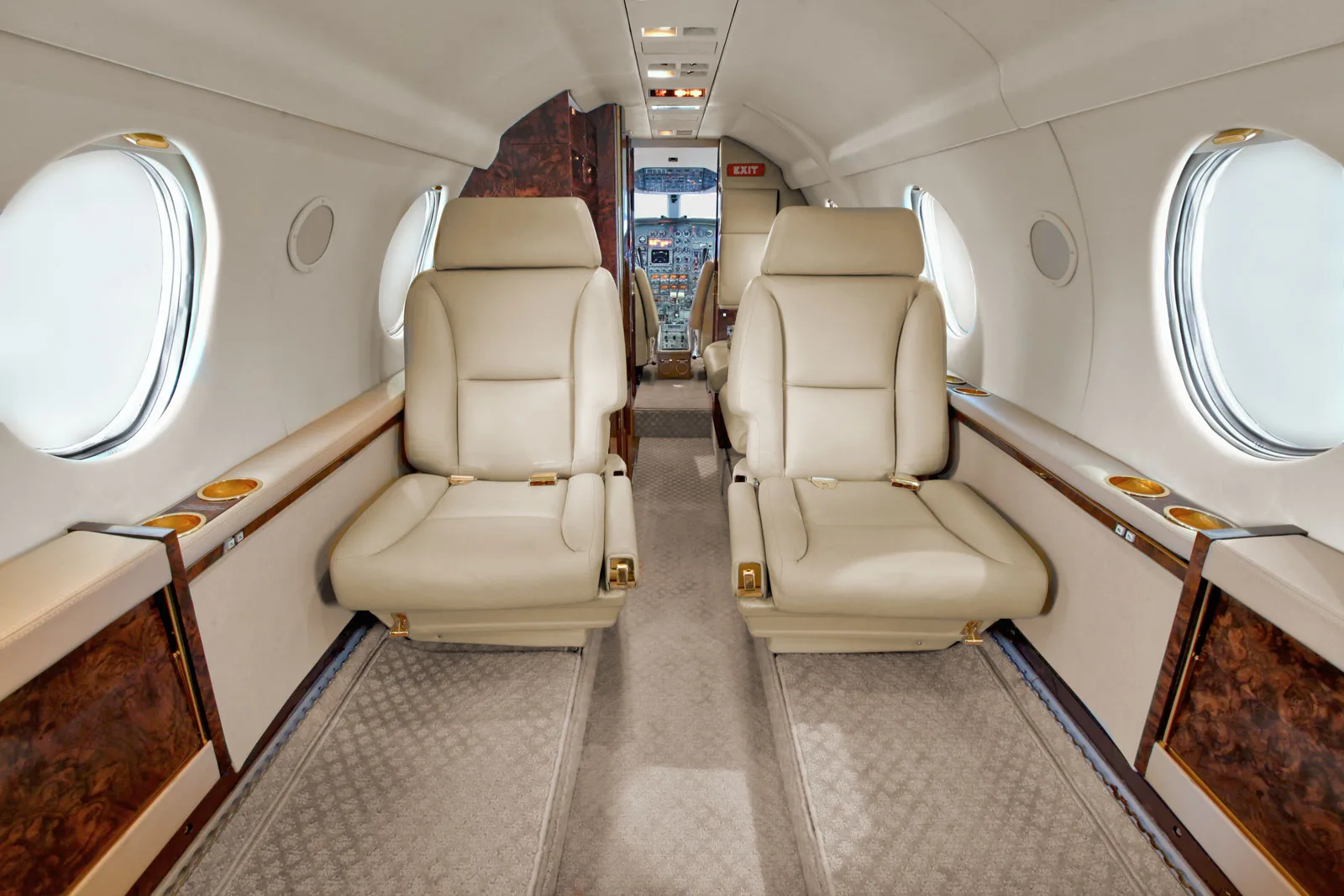 Cabin interior of a Dassault Falcon 100.