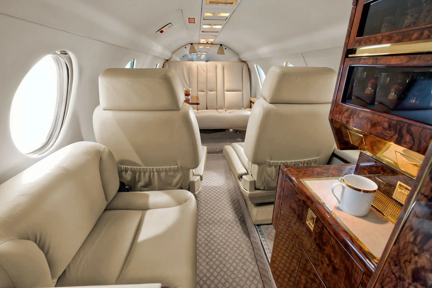 Cabin interior of a Dassault Falcon 100.