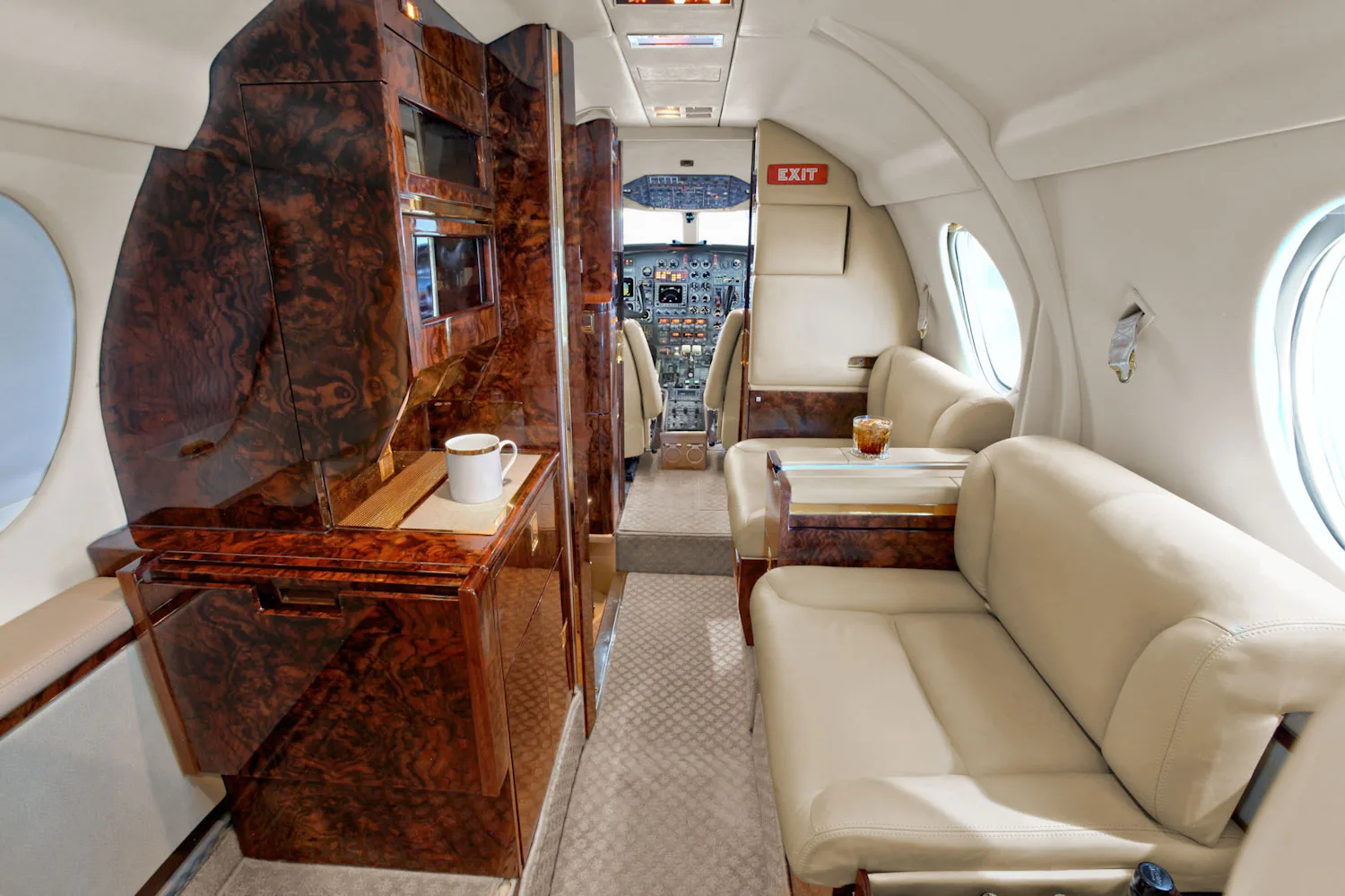 Cabin interior of a Dassault Falcon 100.
