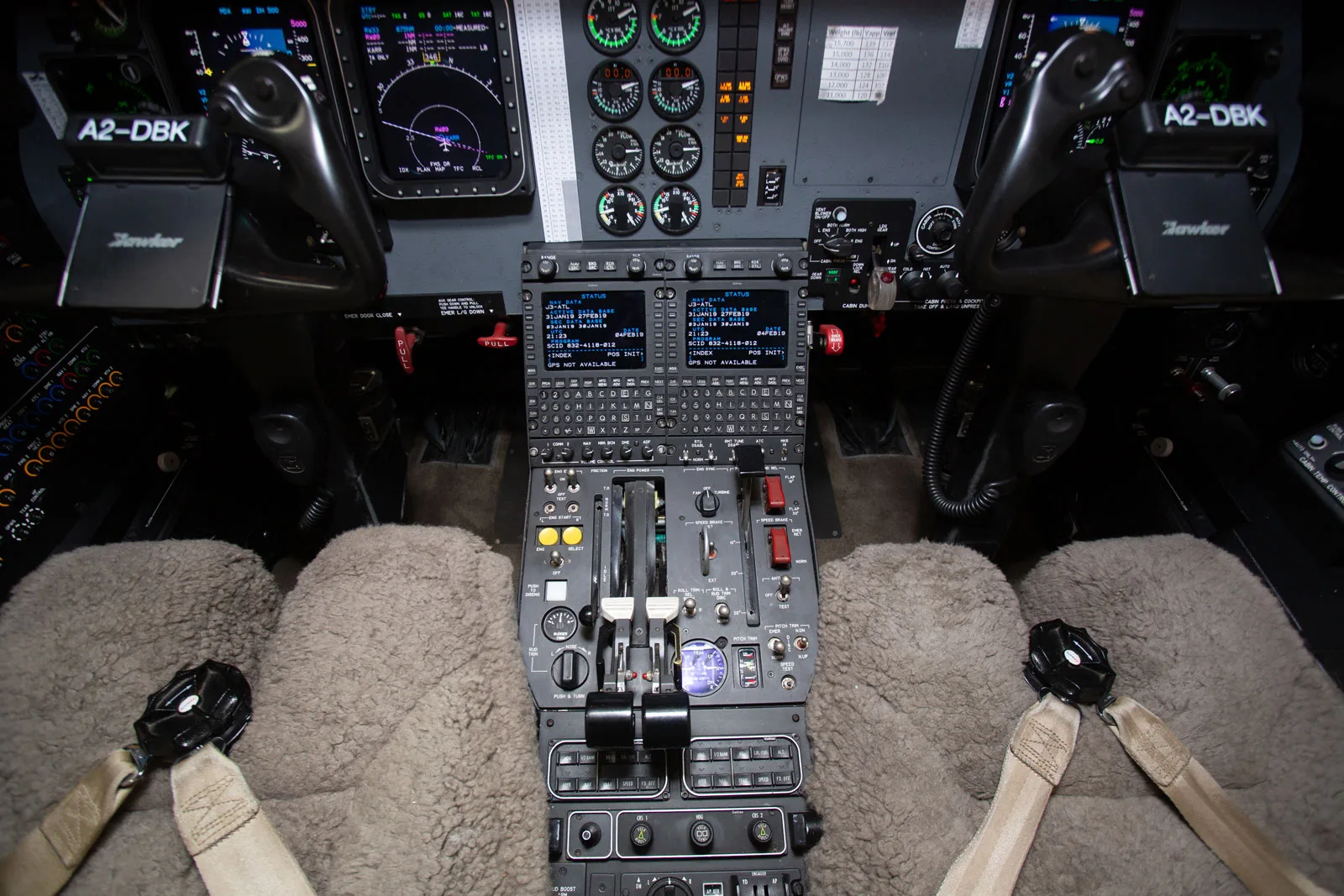 Cockpit and instrument panel of a Hawker 400XP.