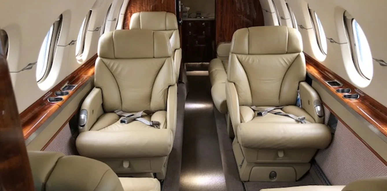 Cabin interior of a Hawker 850XP.