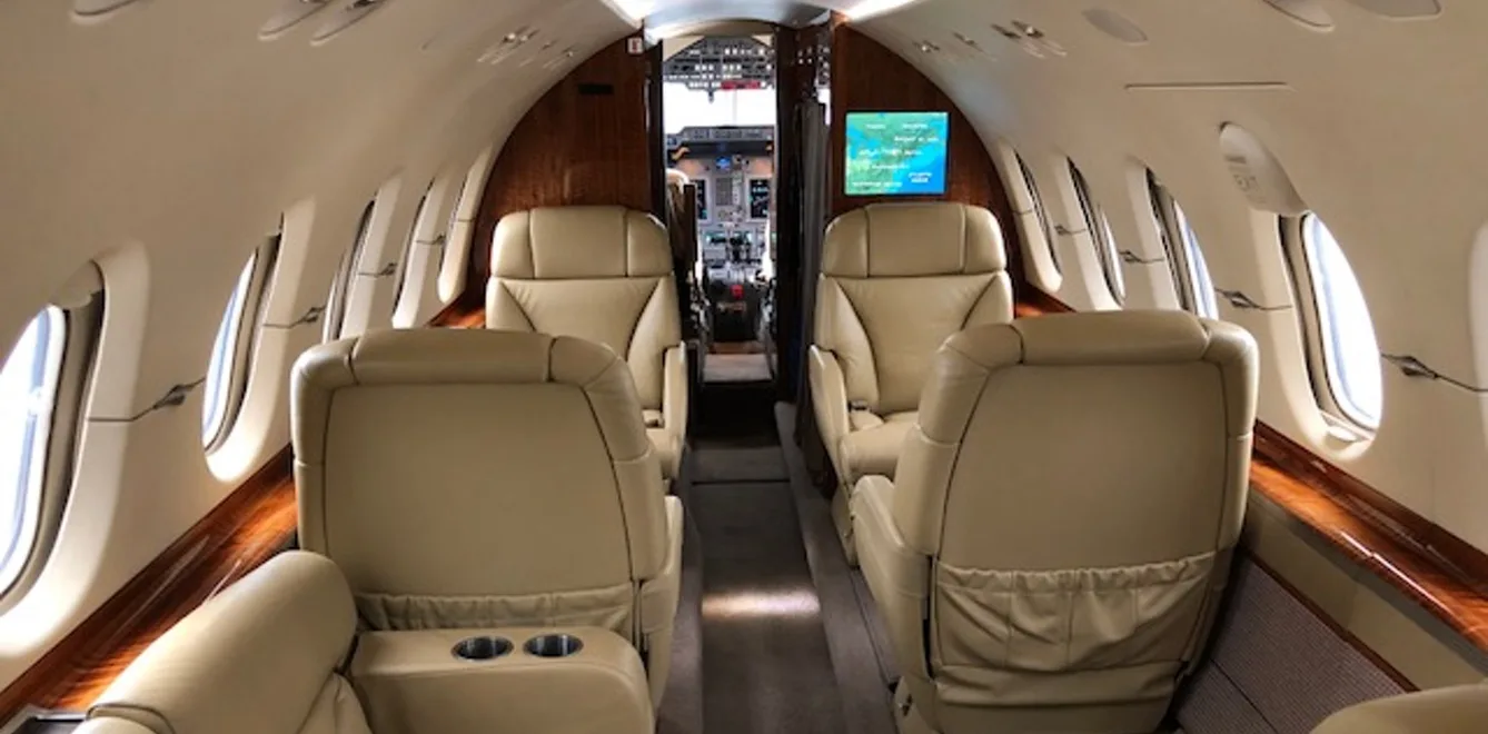 Cabin interior of a Hawker 850XP.