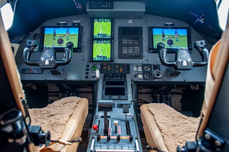 Cockpit and instrument panel of a 2002 Pilatus PC-12/45.