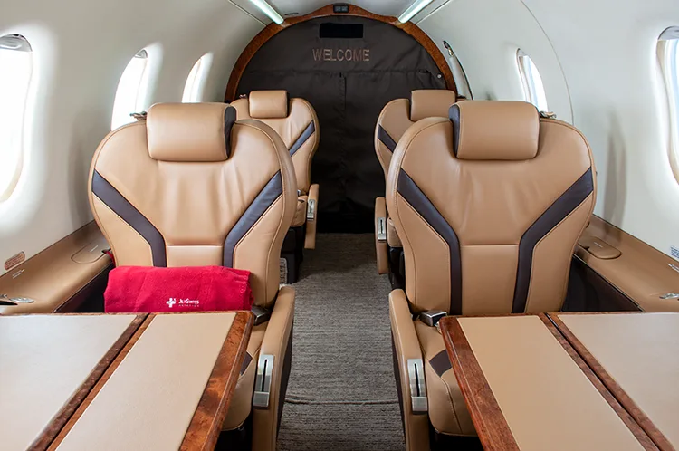 Cabin interior of a 2002 Pilatus PC-12/45.