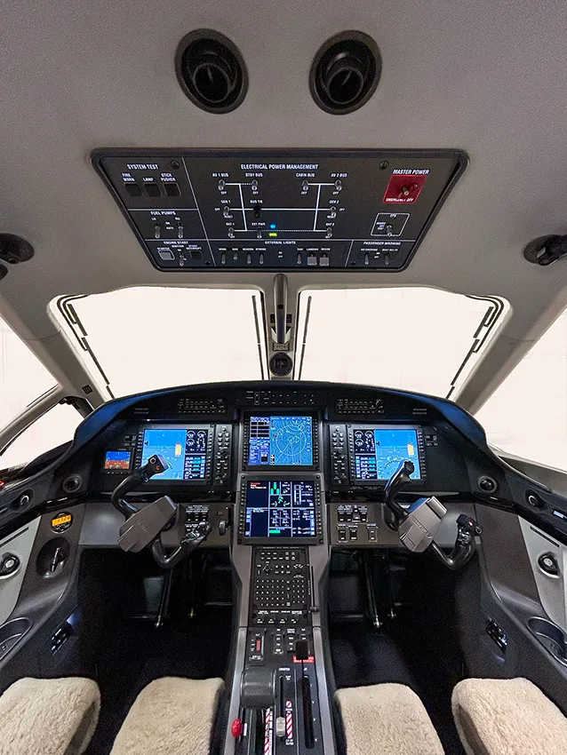 Cockpit and instrument panel of a 2011 Pilatus.