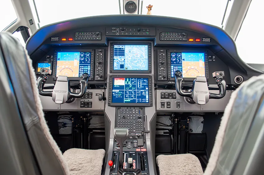 Cockpit and instrument panel of a 2013 Pilatus.