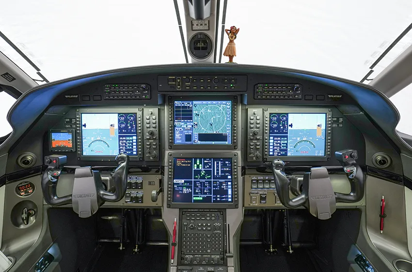 Cockpit and instrument panel of a 2015 Pilatus.