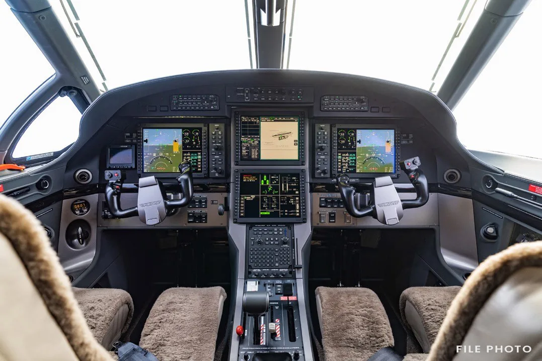 Cockpit and instrument panel of a 2015 Pilatus.