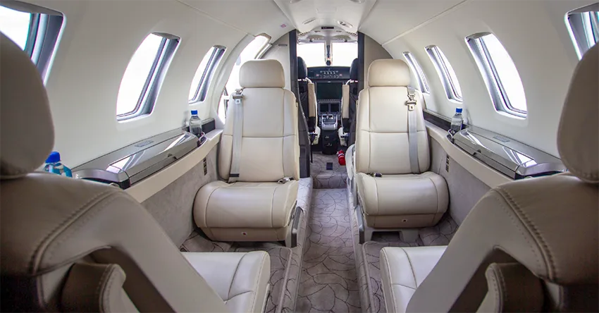 Cabin interior of a 2019 Cessna Citation M2.