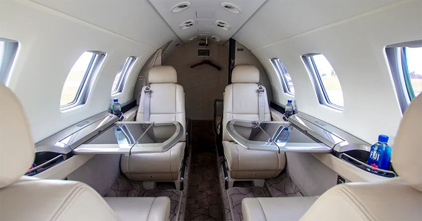 Cabin interior of a 2019 Cessna Citation M2.