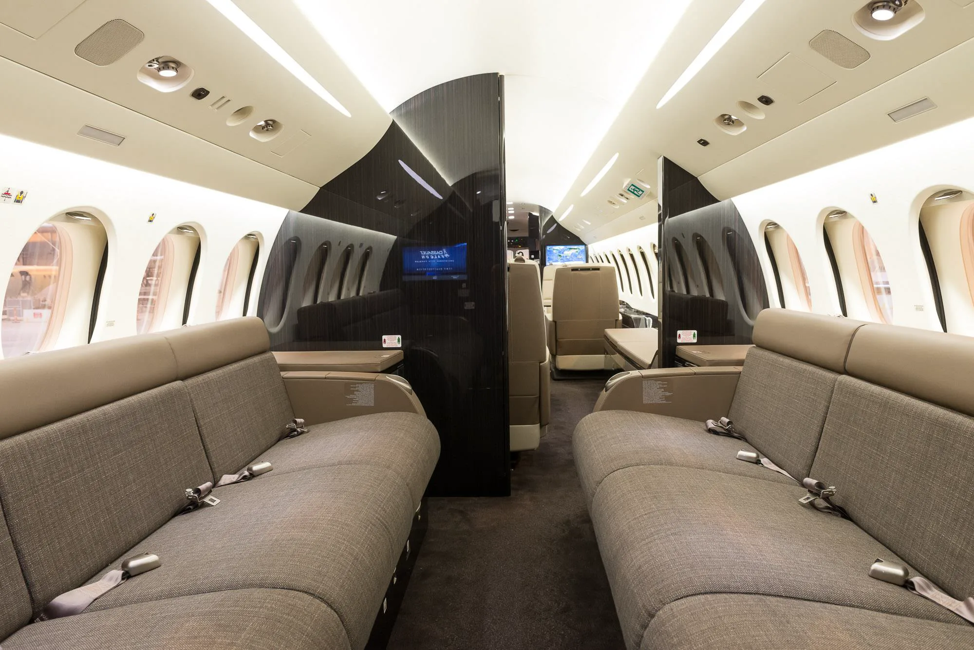 Cabin interior of a 2015 Dassault falcon 7x.