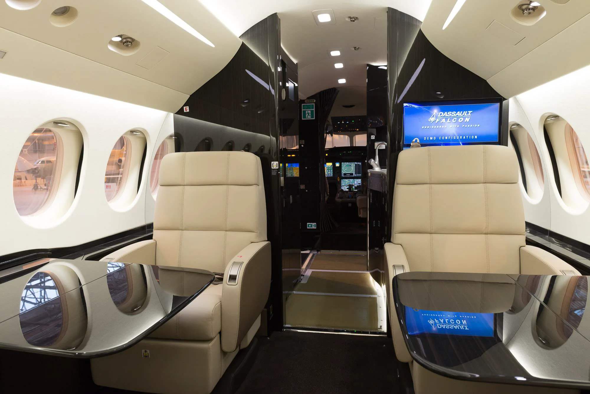 Cabin interior of a 2015 Dassault falcon 7x.