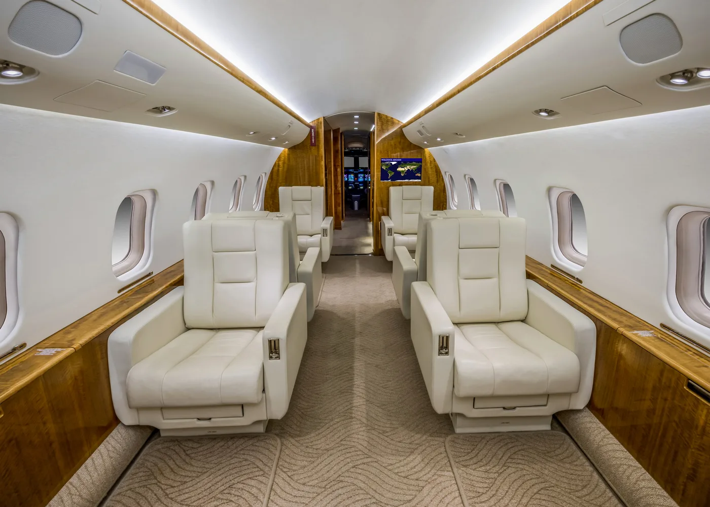 Cabin interior of a Bombardier global express 2.