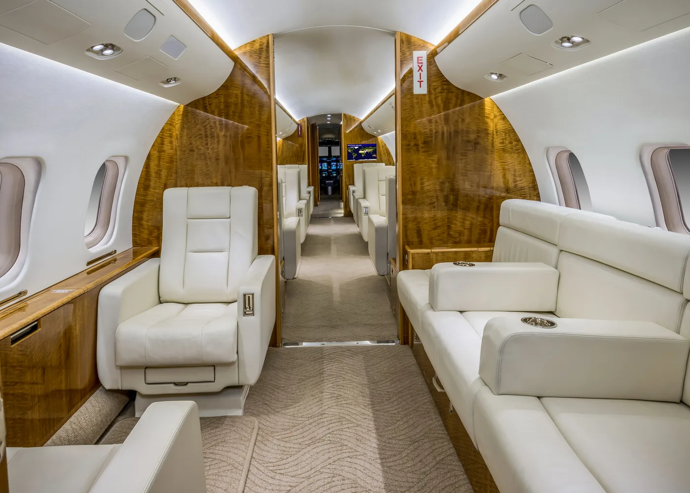 Cabin interior of a Bombardier global express 2.