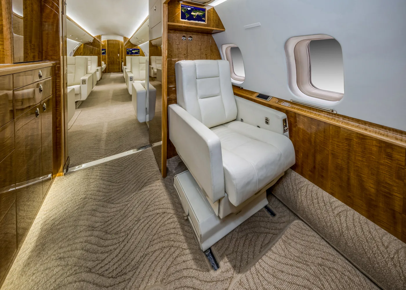 Cabin interior of a Bombardier global express 2.