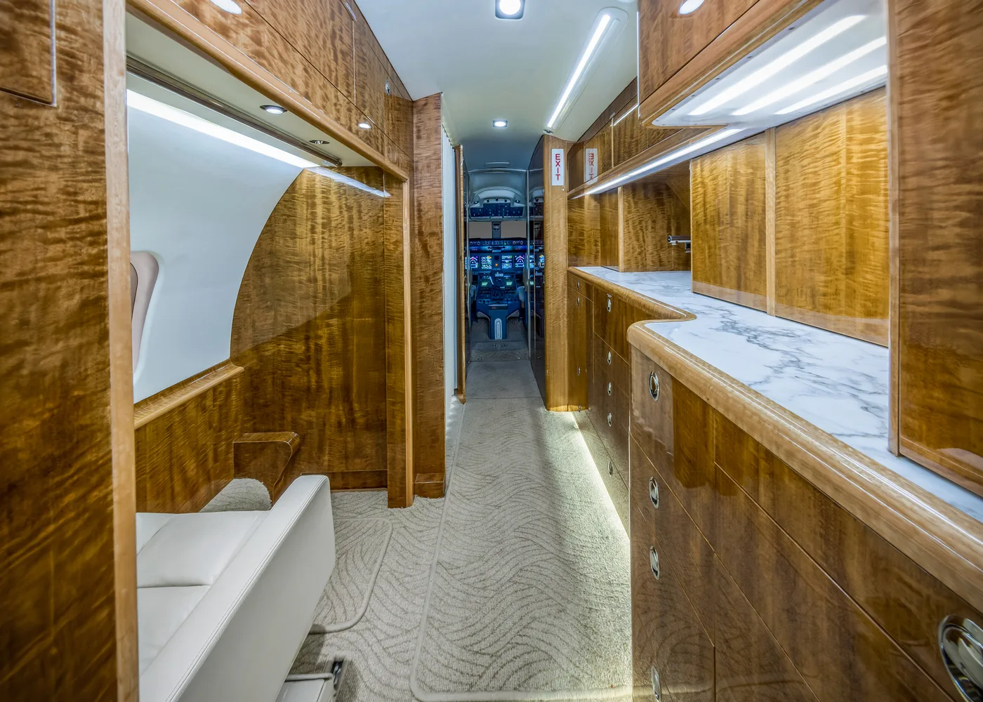 Cabin interior of a Bombardier global express 2.