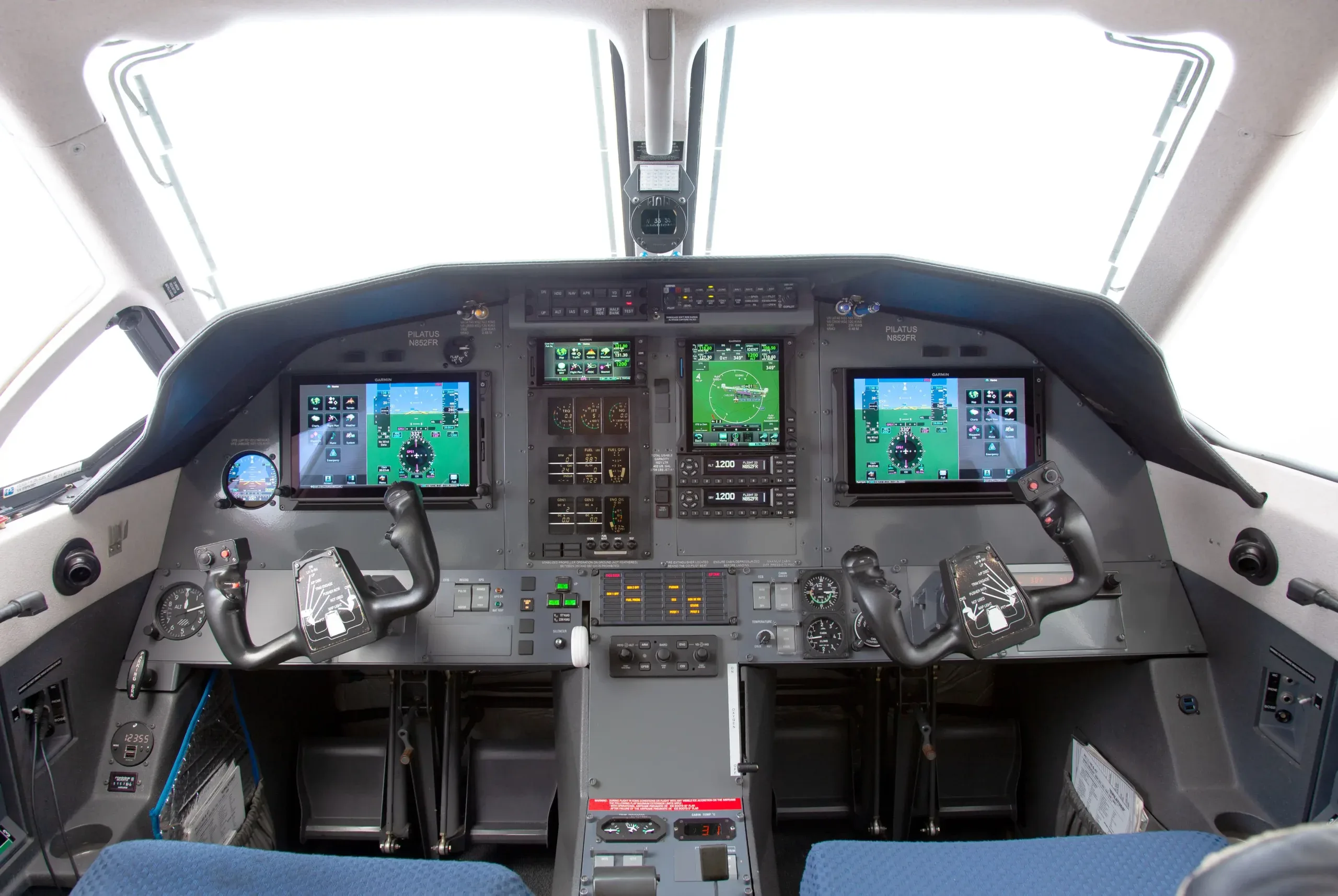Cockpit and instrument panel of a 2007 Pilatus.