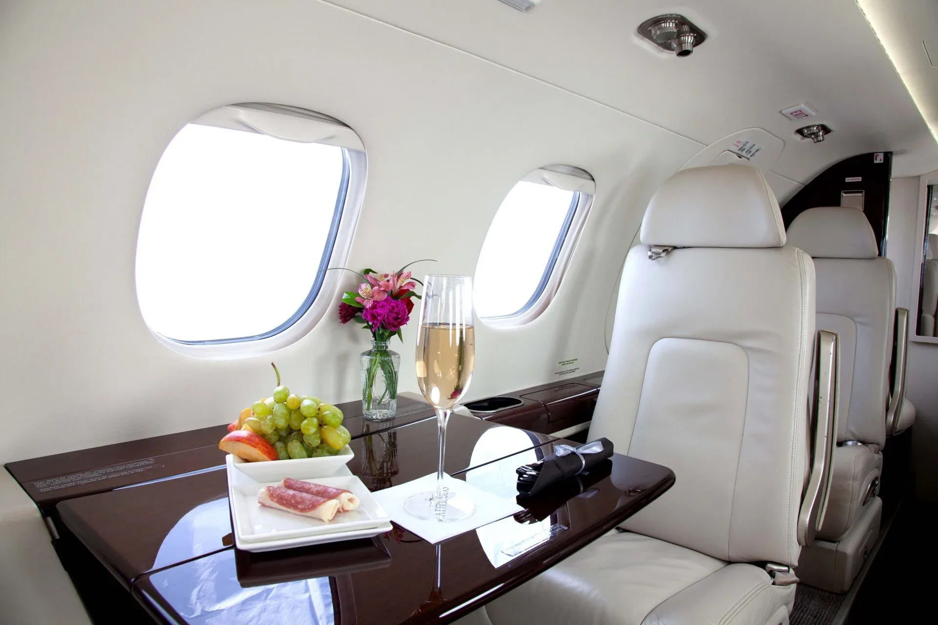 Cabin interior of a 2017 Embraer Phenom 300.