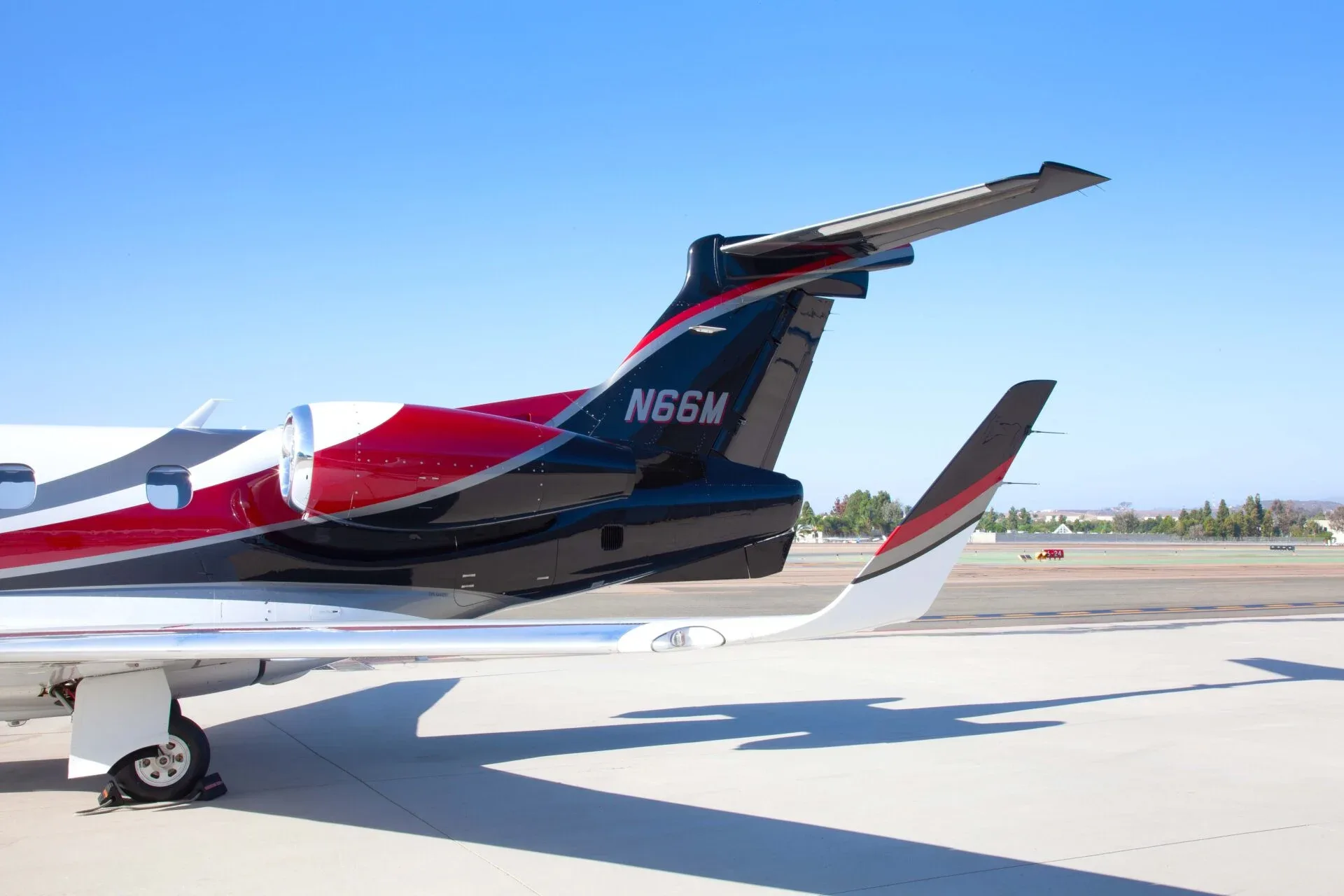 Exterior view of a 2017 Embraer Phenom 300.