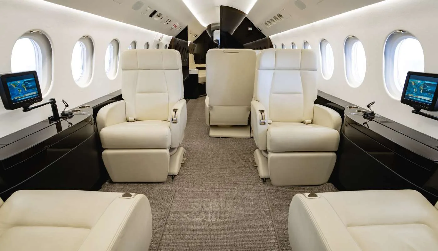 Cabin interior of a 2010 Dassault Falcon 900EX EASY SN 219 | Leviate Air Group.